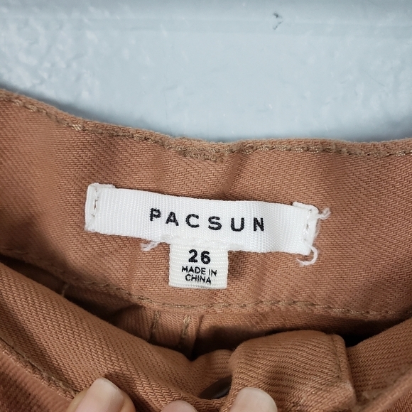 PACSUN Latte High Waisted Boyfriend Carpenter Shorts 90’s Sz 26 Brown - Picture 7 of 8